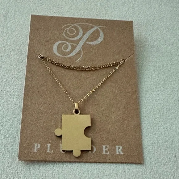 Gold Puzzle Piece Pendant Necklace Minimalist Meaningful Jewelry New - Picture 2 of 6